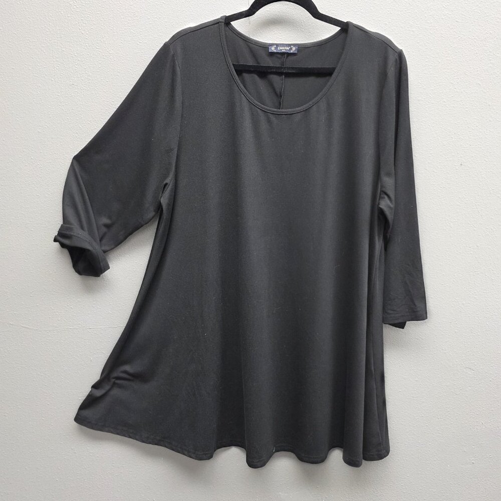 ENMAIN Shirt Womens 3XL Black Tunic Swing 3/4 Sleeve Scoop Neck A-Line Stretch